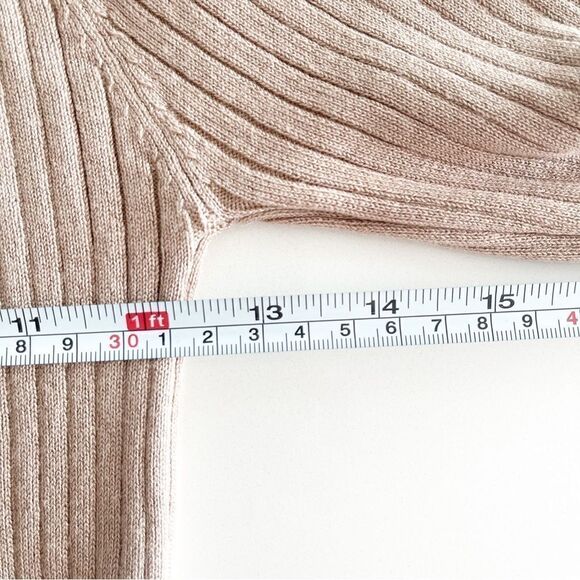 U2B Cold Shoulder Sweater Tan Ribbed Knit Long Sleeved Women's L - Picture 9 of 10